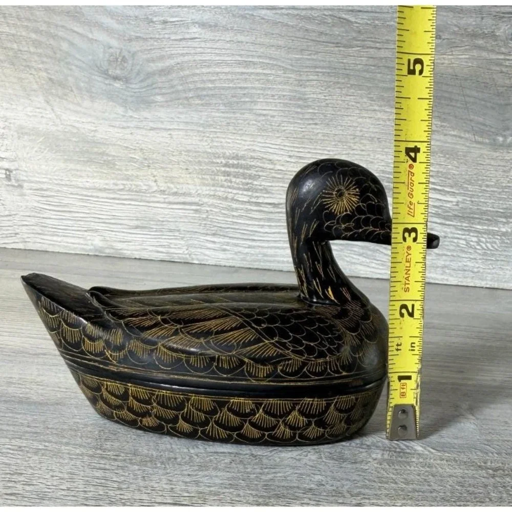 Vtg Duck Etched Lacquerware Trinket Box Container Hand Painted Thailand 5